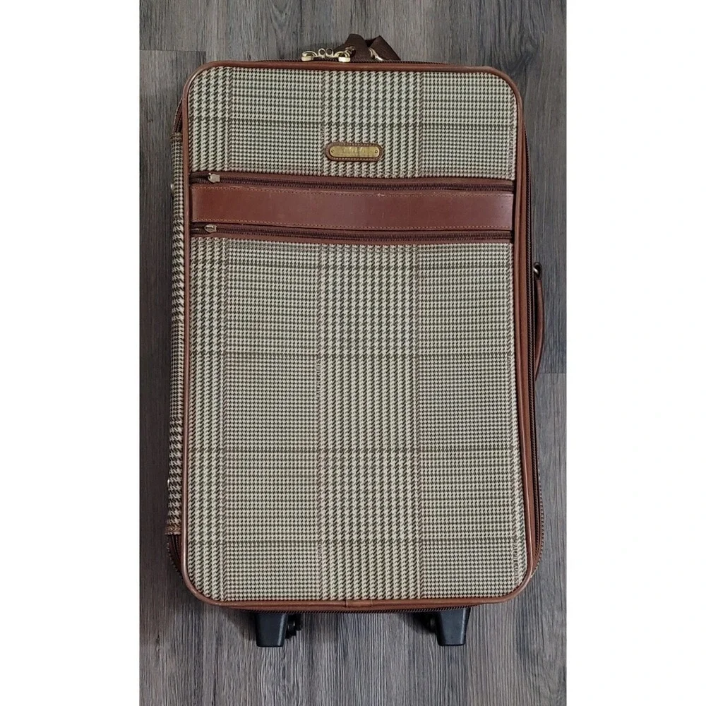 Vintage Polo Ralph‎ Lauren Leather Trim Brown Plaid Carry-On 22